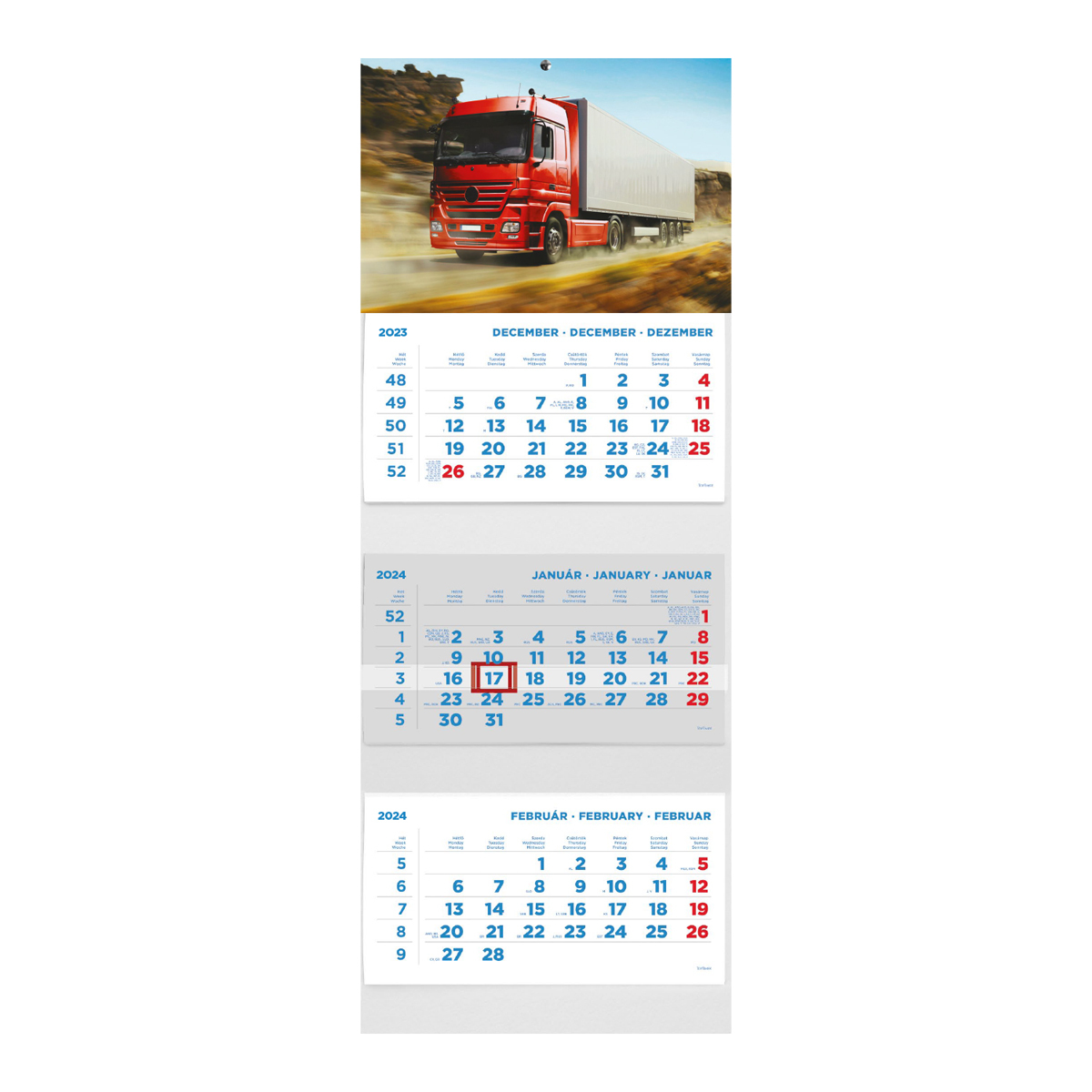 T075, 3 tömbből álló 3 havi speditőr naptár - Kamion fejrésszel