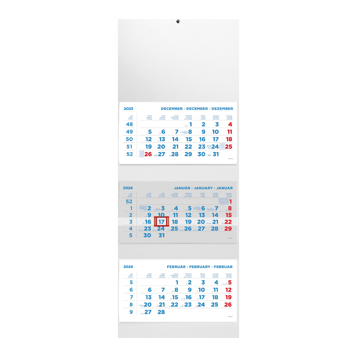 T075, 3 tömbből álló 3 havi speditőr naptár - Üres, nyomtatható fejrésszel