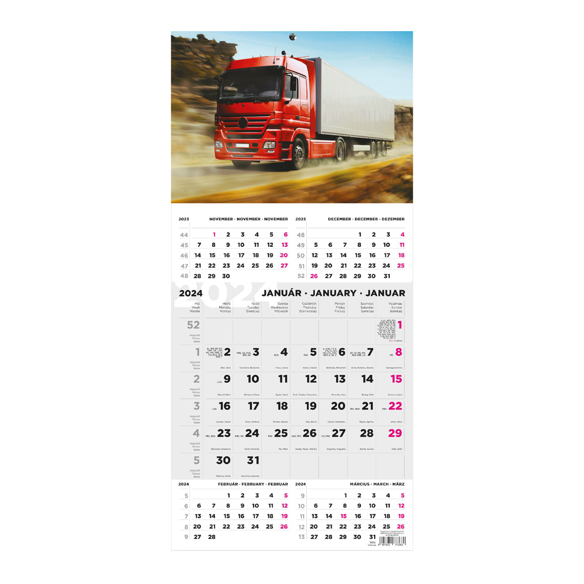 T076, 1 tömbből álló 5 havi speditőr naptár - Kamion fejrésszel