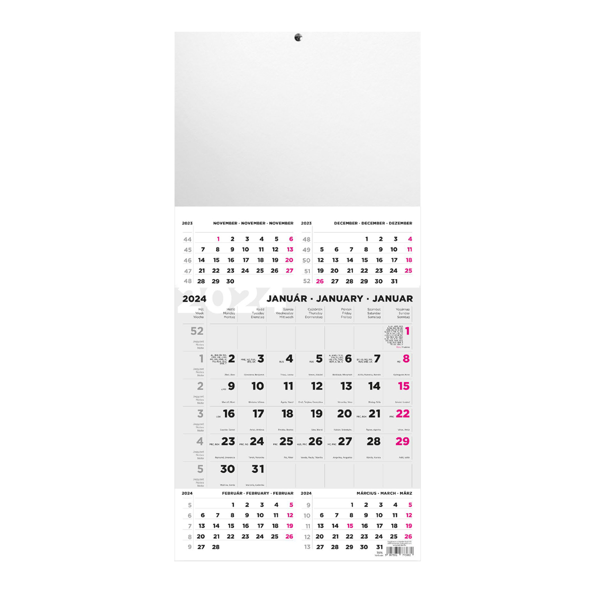 T076, 1 tömbből álló 5 havi speditőr naptár - Üres, nyomtatható fejrésszel