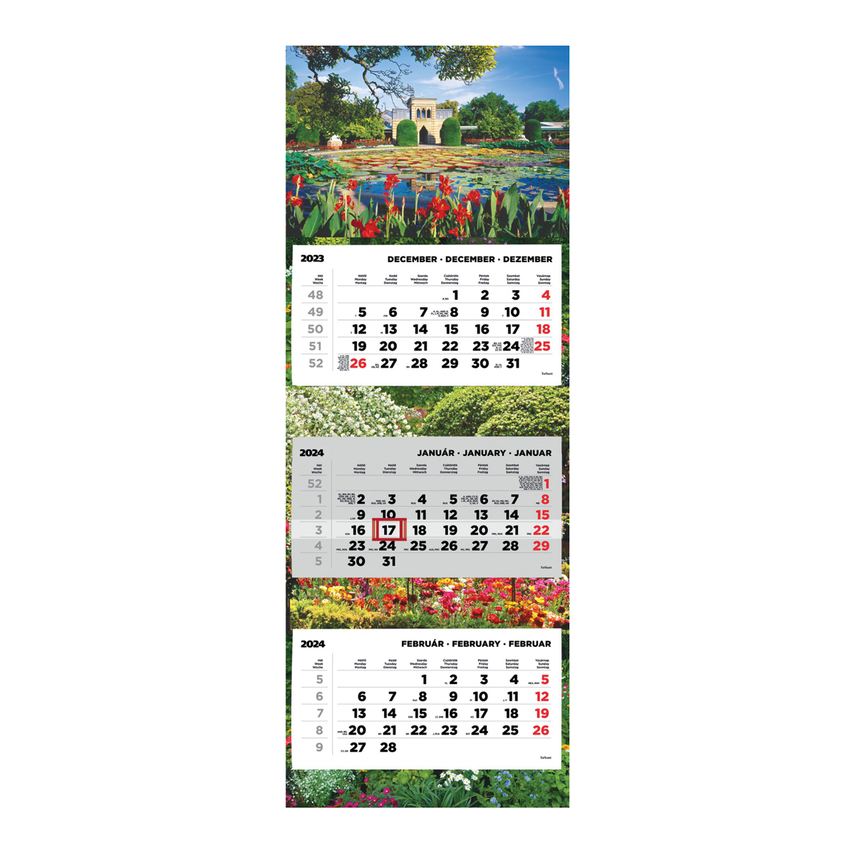 T080, 3 tömbből álló 3 havi speditőr naptár színes hátkartonnal - Kertek fejrésszel