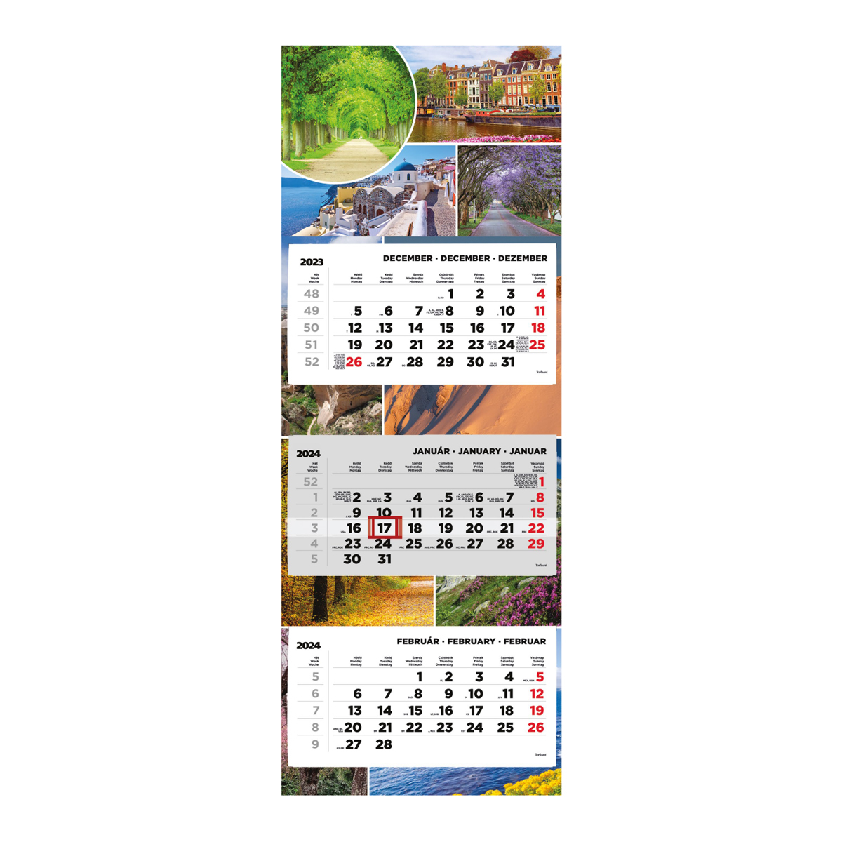 T080, 3 tömbből álló 3 havi speditőr naptár színes hátkartonnal - Tájak fejrésszel