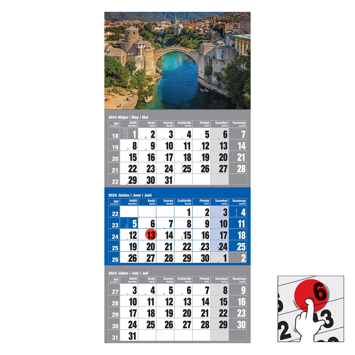 12 lapos Kék speditőr naptár - Európa fejrésszel