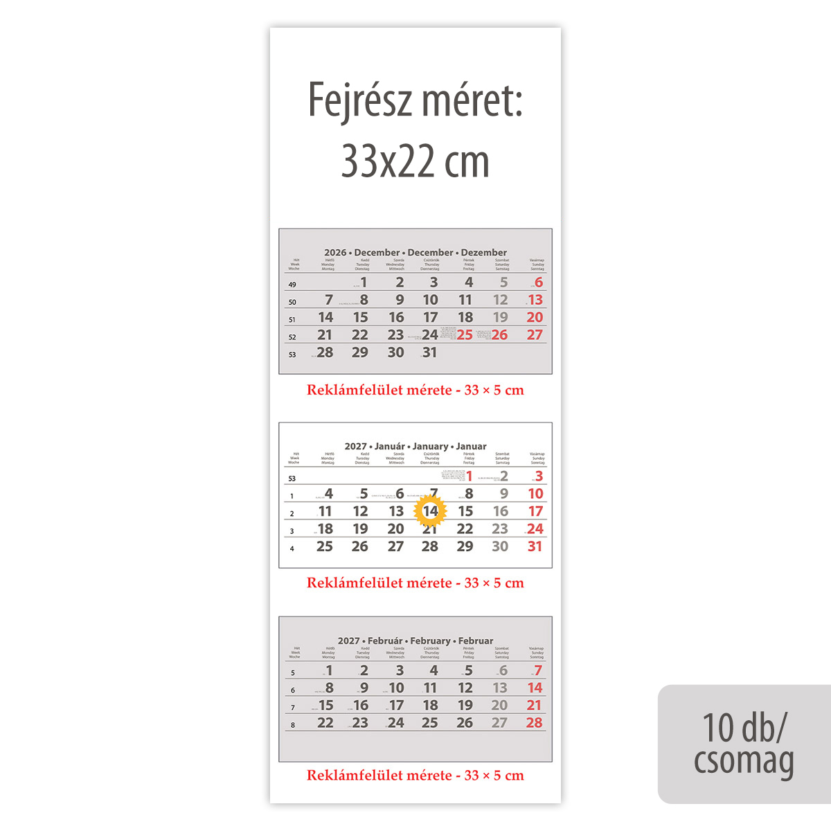 SP3, 3 tömbös 3 hónapos speditőr naptár - Üres, nyomtatható fejrésszel, 10db/csomag SP3, 3 tömbös 3 hónapos speditőr naptár - Üres, nyomtatható fejrésszel, 10db/csomag